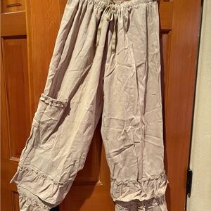 Ruffled Beige Wide-Leg cotton linen Pants NWOT